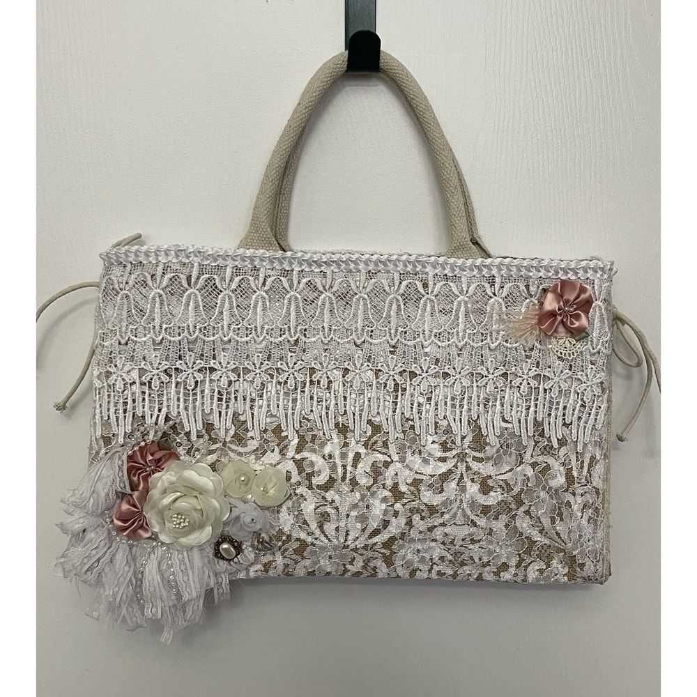 Vintage Y2K NWOT Ivory Lace Floral Cottagecore Whimsy Tote Bag